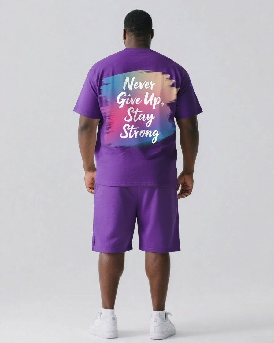 Never Give Up Stay Strong Slogan T-shirt 2-Piece Set