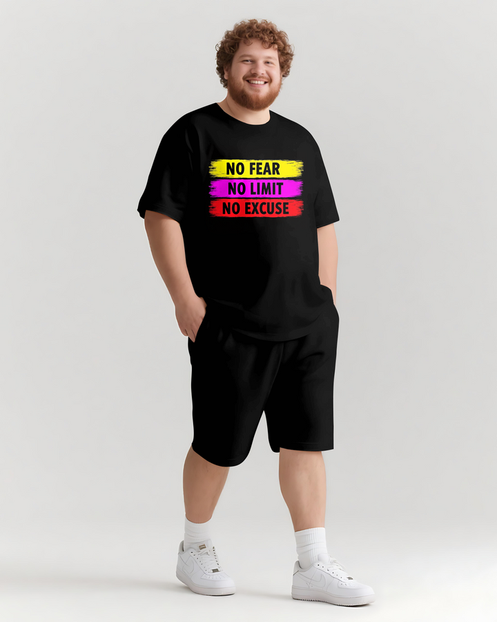 NO FEAR NO LIMIT NO EXCUSE Slogan T-shirt Shorts Set