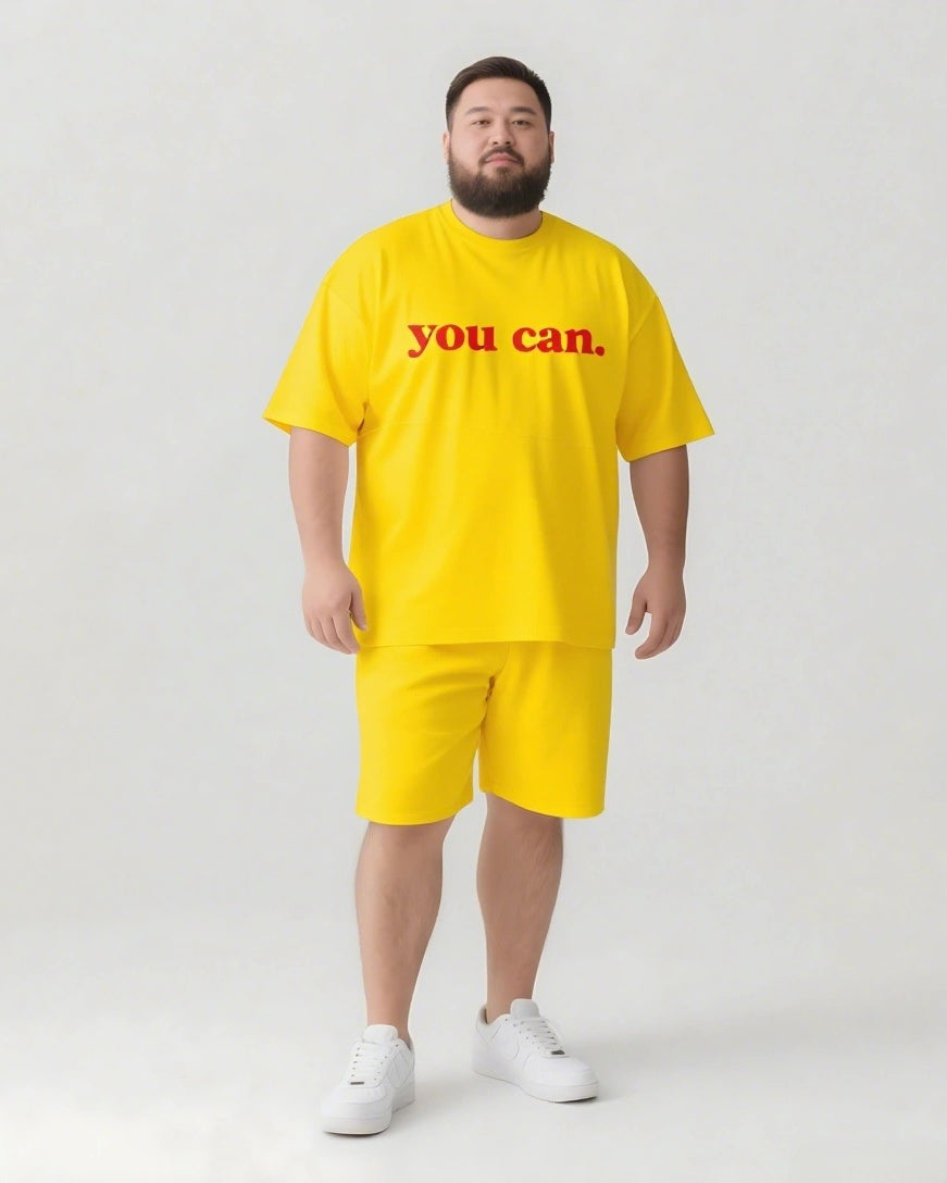 YOU CAN Slogan T-shirt 2-Piece Set