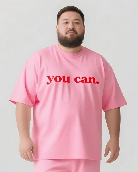 YOU CAN Slogan T-shirt 2-Piece Set