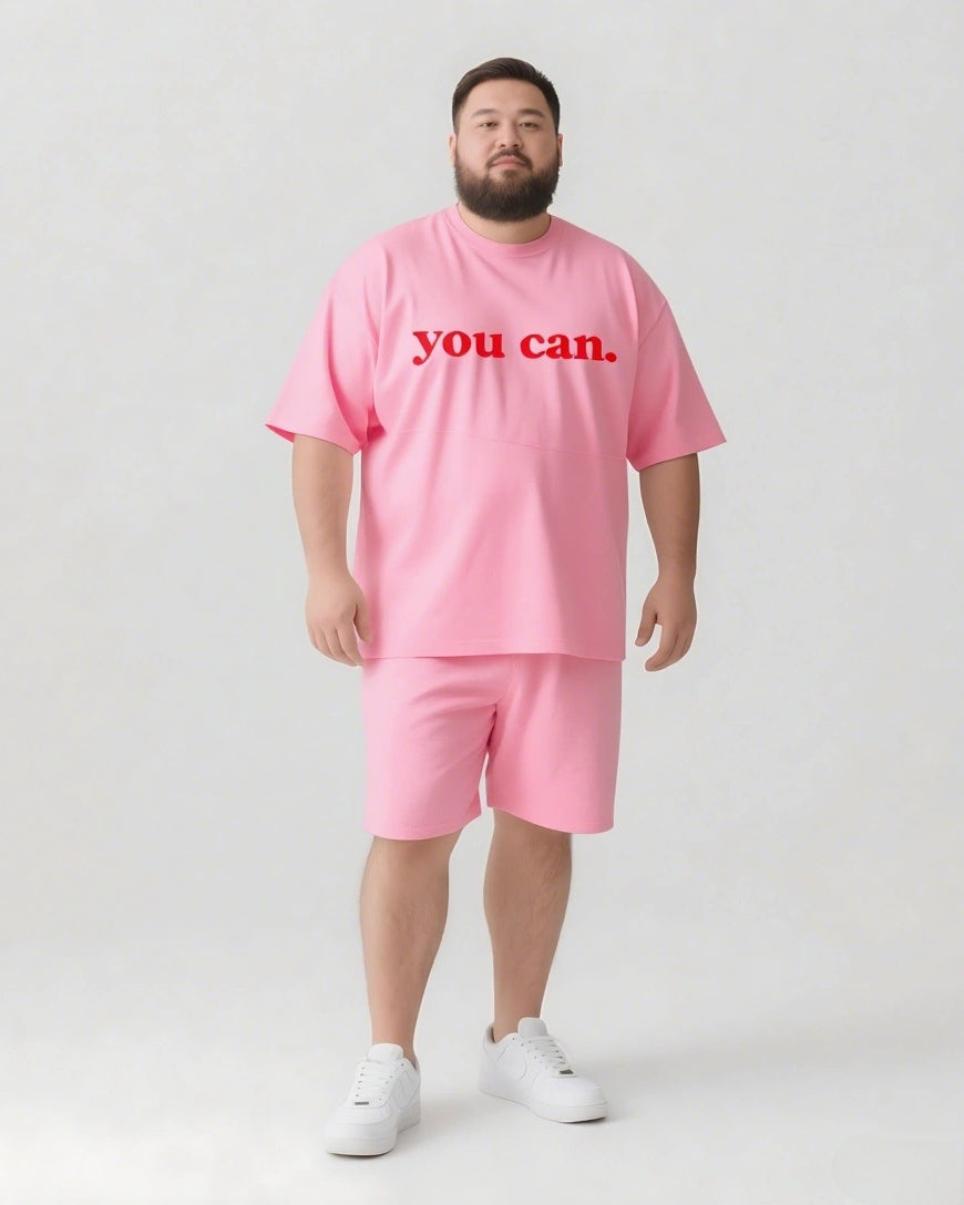 YOU CAN Slogan T-shirt 2-Piece Set
