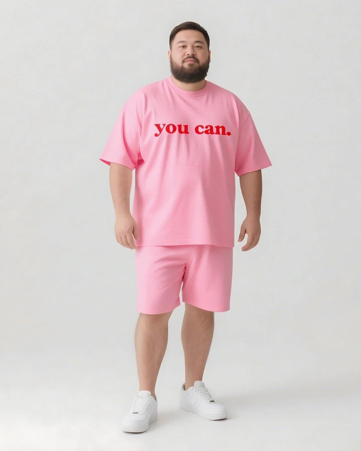 YOU CAN Slogan T-shirt 2-Piece Set