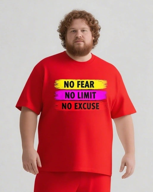 NO FEAR NO LIMIT NO EXCUSE Slogan T-shirt Shorts Set