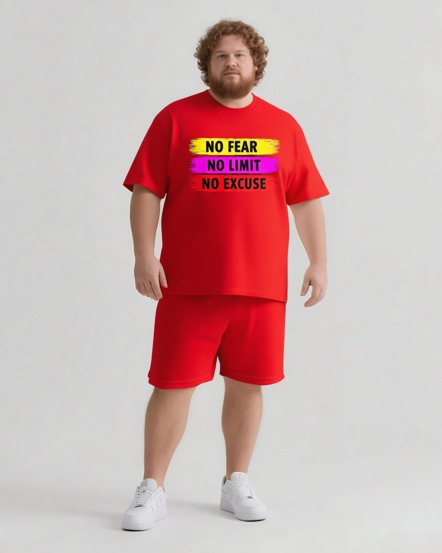 NO FEAR NO LIMIT NO EXCUSE Slogan T-shirt Shorts Set