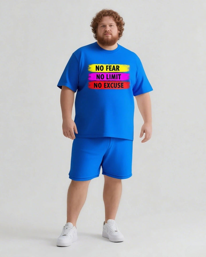 NO FEAR NO LIMIT NO EXCUSE Slogan T-shirt Shorts Set