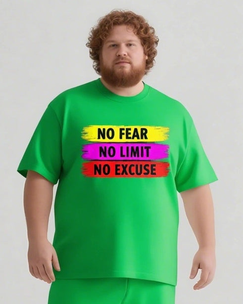 NO FEAR NO LIMIT NO EXCUSE Slogan T-shirt Shorts Set