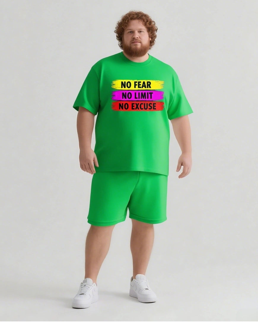 NO FEAR NO LIMIT NO EXCUSE Slogan T-shirt Shorts Set