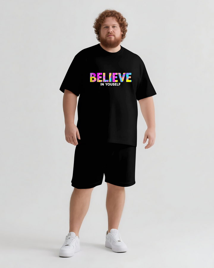 BELIEVE IN YOURSELF Slogan T-shirt Shorts Set