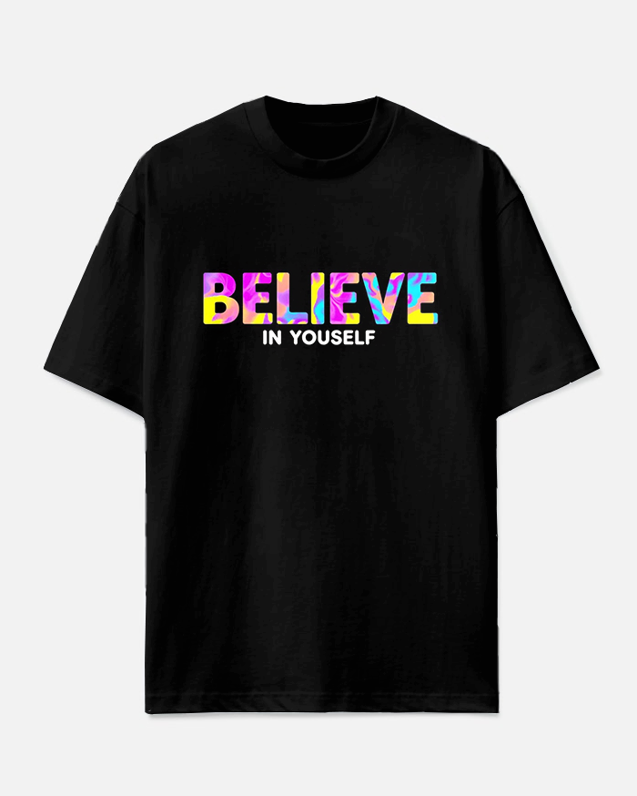 BELIEVE IN YOURSELF Slogan T-shirt Shorts Set