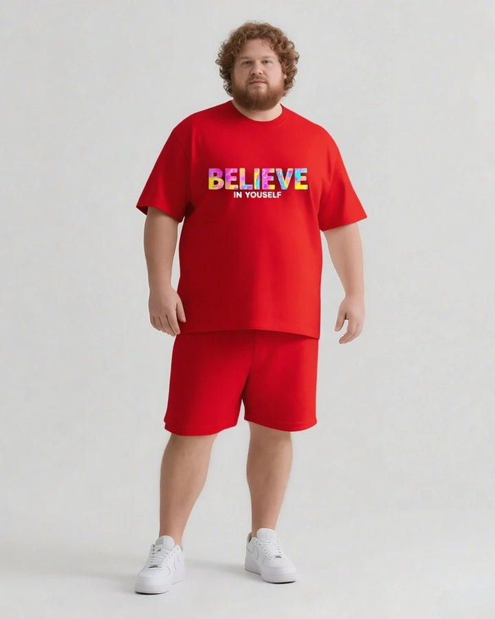 BELIEVE IN YOURSELF Slogan T-shirt Shorts Set