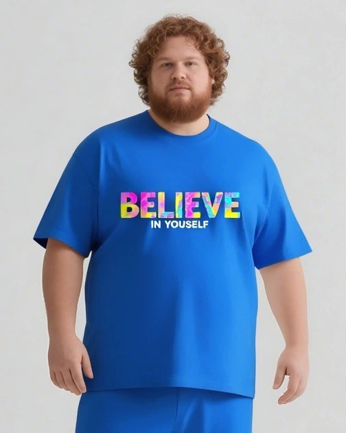 BELIEVE IN YOURSELF Slogan T-shirt Shorts Set