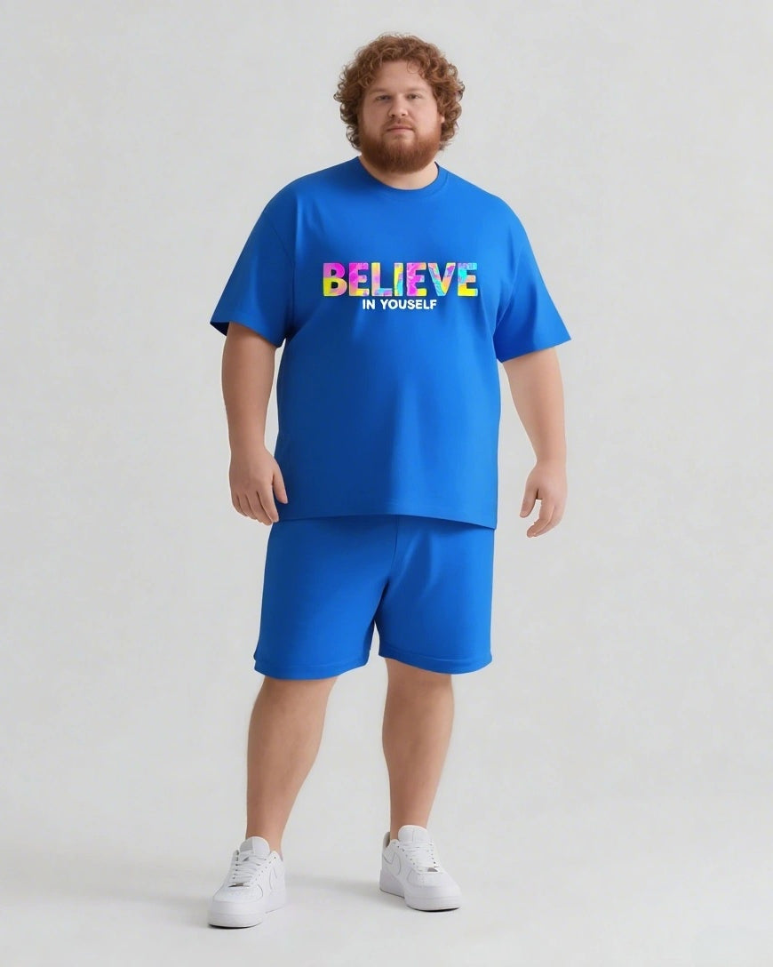 BELIEVE IN YOURSELF Slogan T-shirt Shorts Set