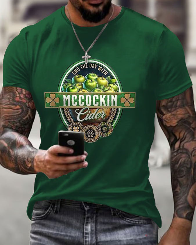 XS-5XL Mccuckin Cider Print Pattern Crew Neck T-Shirt
