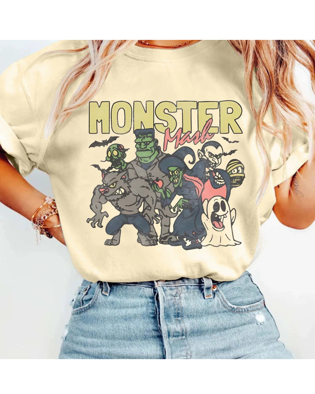 S-2XL Halloween Monster Mash Vintage T-Shirt