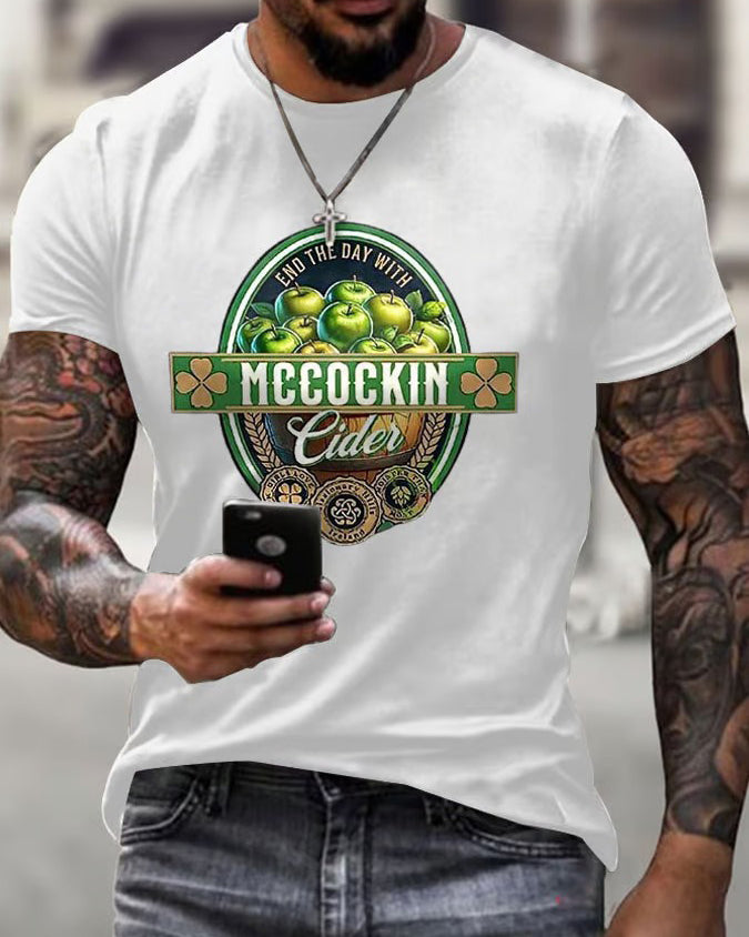 XS-5XL Mccuckin Cider Print Pattern Crew Neck T-Shirt