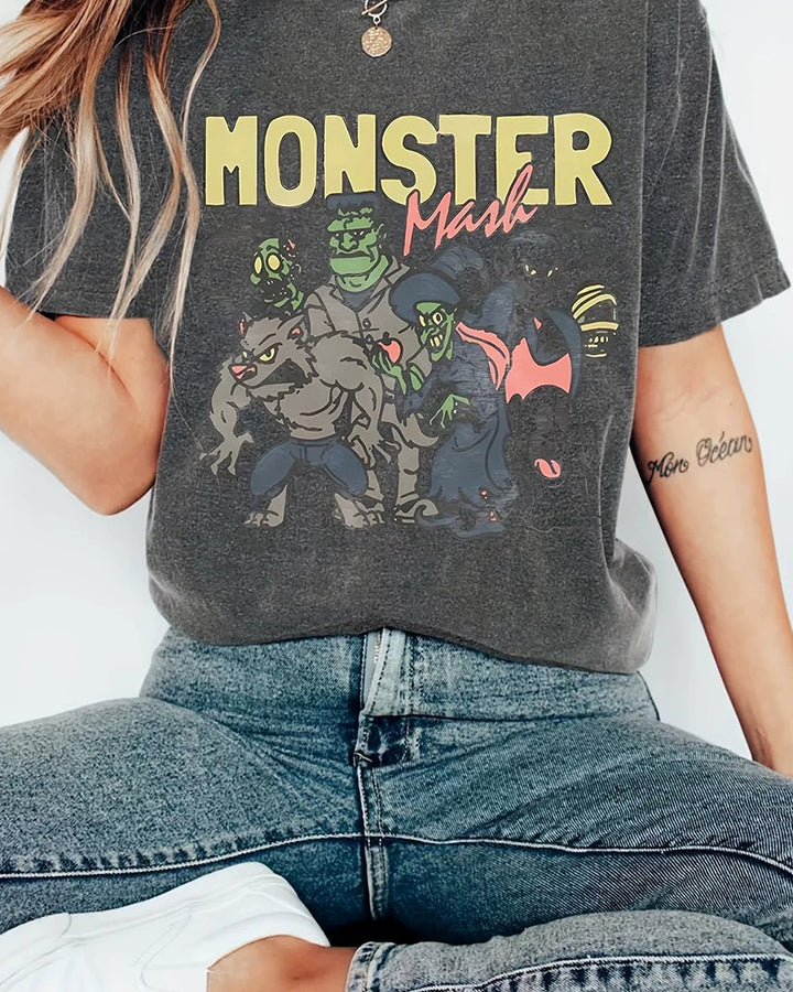 S-2XL Halloween Monster Mash Vintage T-Shirt