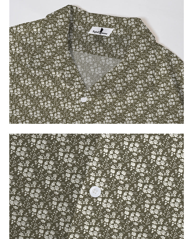 Floral Print Men's Cuban Collar Patch Pocket Short Sleeve Lapel Shirt