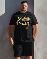 Men's Plus Size Simple Letter Print T-shirt Shorts Suit