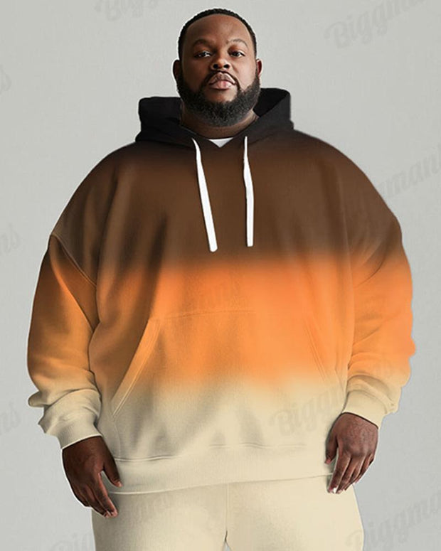 Men's Daily Casual Orange Gradient Print Plus Size Hoodie Suit