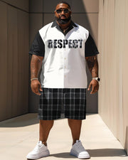 Men's Plus Size Classic Plaid Respect Short Sleeve Shirt Shorts Suit
