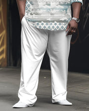 Men's Plus Size Tattered Effect Pattern Long Sleeve Lapel Shirt 2-piece Set