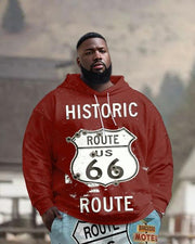 Men's Street Fashion Western Route 66 Graphic Print Plus Size Hoodie Suit