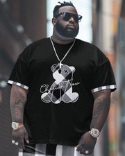 Men's Large Plaid Bear Print T-Shirt Pants Suit