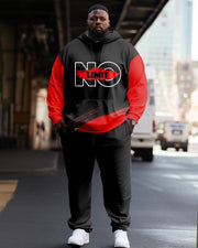 Men's Plus Size Casual Hip Hop No Limit  Black Graphic Hoodie Two-Piece Set