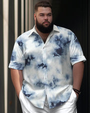 Men's Plus Size Intentional Tie-Dye Printed Short Sleeve Shirt Suit