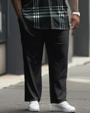 Men's Plus Size Business Classic Check Short Sleeve Shirt Trousers Suit