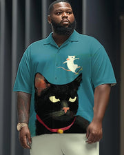 Black Cat Mouse Short-sleeved Shirt and Pants Men's Plus-size Suit