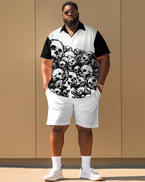 Skull Contrast Short Sleeve Shirt Plus Size Men's Suit