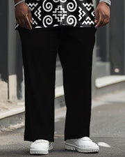 Men's Plus Size Business Casual Retro Pattern Printed Short Sleeve Shirt Trousers Suit