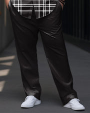 Men's Plus Size Business Casual Classic Large Plaid Short Sleeve Shirt Trousers Suit