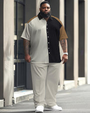 Men's Plus Size Business Casual Simple Color Matching Short Sleeve Shirt Suit