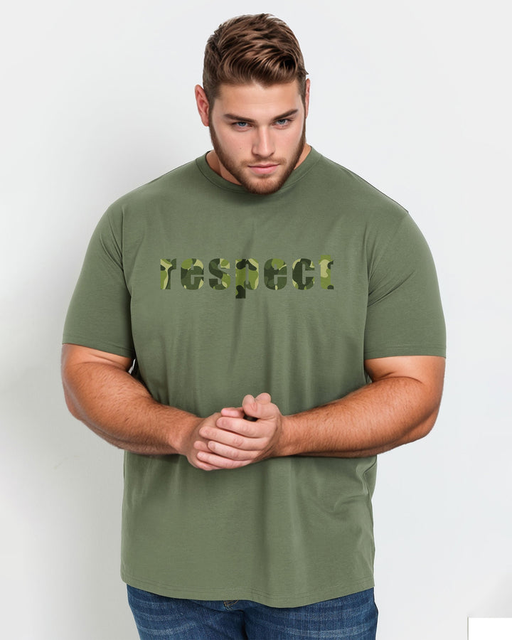 100% Cotton-Camouflage Respect Slogan Print Men's Plus Size Short Sleeve T-Shirt