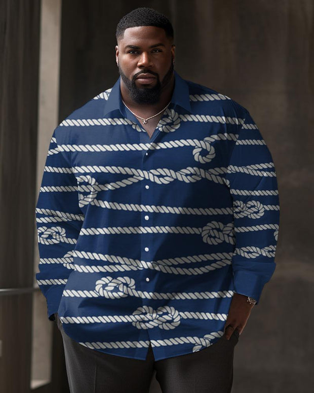 Men's Plus Size Casual Long Sleeve Shirt With Knot Pattern