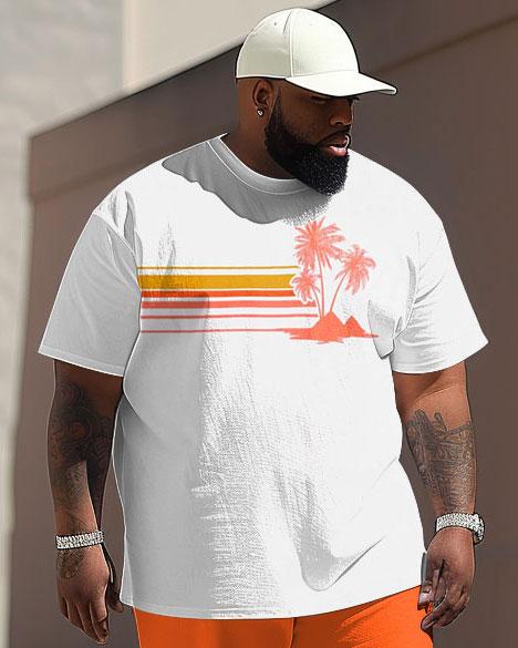 Men's Plus Size Hawaiian Gradient Stripe Coconut Tree Print T-Shirt Pants Suit