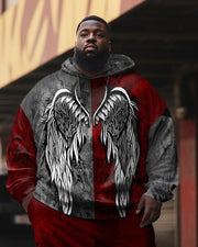Men's Plus Size Casual Hip Hop Angel Colorblock Wings Hoodie Set