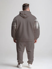 Men's Daily Casual Versatile Classic Grey Plaid Print Plus Size Hoodie Suit