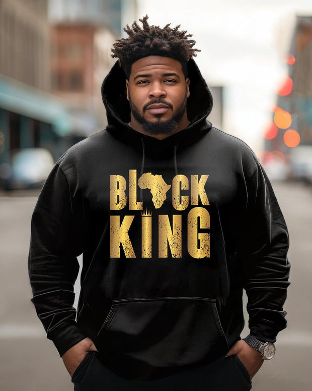 Men's Plus Size Afro Black King Long Sleeve Hoodie