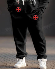 Men's Street Fashion Black Knight Print Plus Size Hoodie Suit