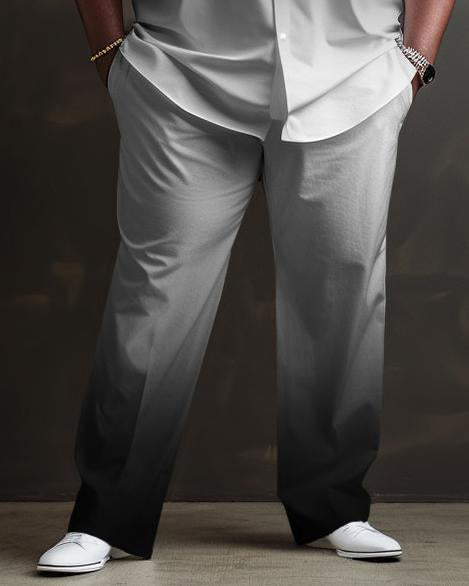 Men's Plus Size Crown K Print Long Sleeve Lapel 2 Shirt Set