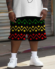 Men's Plus Size Juneteenth Black History Month Print T-Shirt Shorts Suit