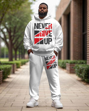 Men's Simple Daily Never Give Up Letter Print Plus Size Hoodie Suit