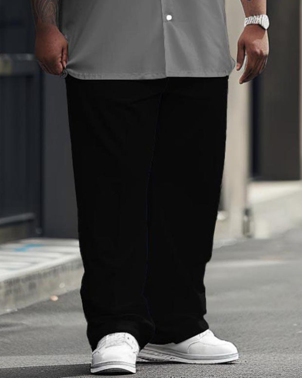 Men's Plus Size Business Simple Color Matching Short Sleeve Shirt Trousers Suit