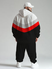 Men's Daily Casual All-match Red And Black Horn Print Plus Size Hoodie Suit