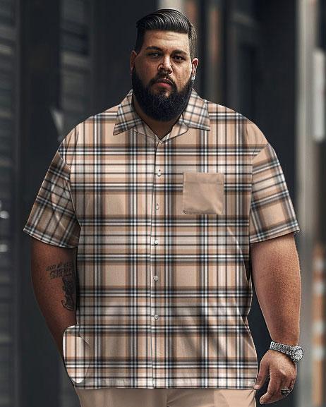 Men's Plus Size Simple Check Print Short-sleeved Shirt Suit
