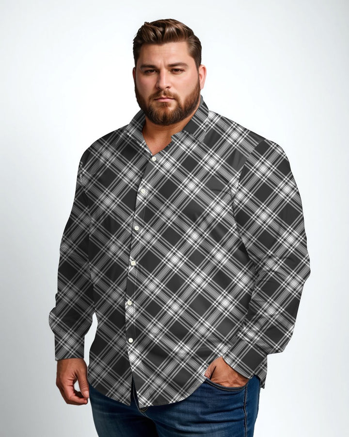 Cotton Gray Plaid Men's Long Sleeve Lapel Shirt