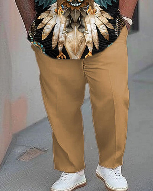 Western Eagle Plus Size Men's Short Sleeve Shirt Pant Suit